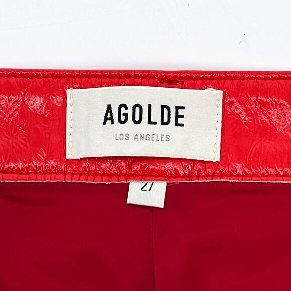 AGOLDE Recycled Leather Liv Mini Skirt Size 27 Red Patent - Picture 3 of 5